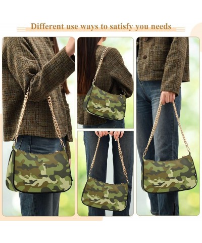 Pink Camouflage Shoulder Bag for Women Fabric Crescent Handbag with Zipper Chain Clutch Purses Green Camouflage $14.70 Should...