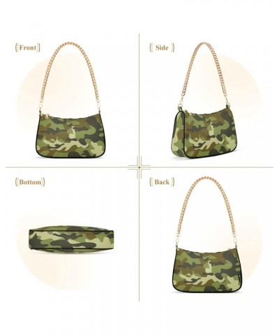 Pink Camouflage Shoulder Bag for Women Fabric Crescent Handbag with Zipper Chain Clutch Purses Green Camouflage $14.70 Should...