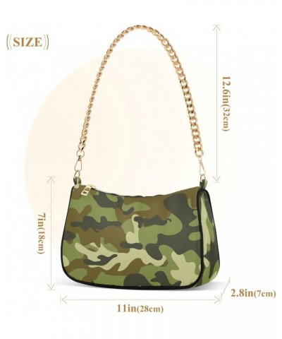 Pink Camouflage Shoulder Bag for Women Fabric Crescent Handbag with Zipper Chain Clutch Purses Green Camouflage $14.70 Should...