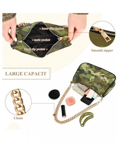 Pink Camouflage Shoulder Bag for Women Fabric Crescent Handbag with Zipper Chain Clutch Purses Green Camouflage $14.70 Should...