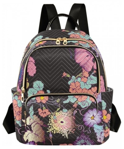 Small Fashion Backpack for Women Elegant Flowers Print Ladies Travel Daypack Aesthetic Shoulder Bag 10.2×5.1×12.5 IN $17.27 B...