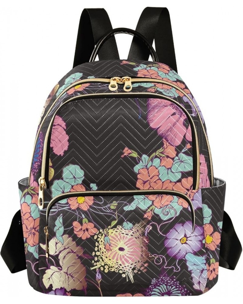 Small Fashion Backpack for Women Elegant Flowers Print Ladies Travel Daypack Aesthetic Shoulder Bag 10.2×5.1×12.5 IN $17.27 B...