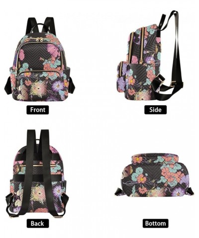 Small Fashion Backpack for Women Elegant Flowers Print Ladies Travel Daypack Aesthetic Shoulder Bag 10.2×5.1×12.5 IN $17.27 B...