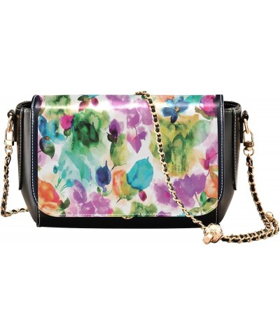 Purple Floral Design PU Leather Shoulder Bag Gifts Crossbody Purses for Women Phone Handbags with Chain Strap Watercolor Flow...