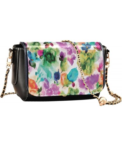 Purple Floral Design PU Leather Shoulder Bag Gifts Crossbody Purses for Women Phone Handbags with Chain Strap Watercolor Flow...