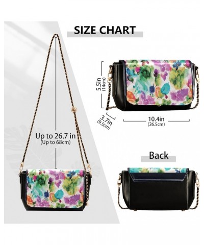 Purple Floral Design PU Leather Shoulder Bag Gifts Crossbody Purses for Women Phone Handbags with Chain Strap Watercolor Flow...