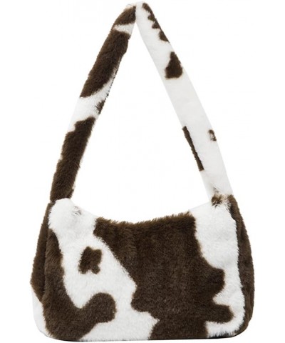 Women Fluffy Faux Fur Cow Print Shoulder Bag Clutch Purse Underarm Handbag Satchel Zipper Tote Bag Purse Chic Brown $11.87 Totes