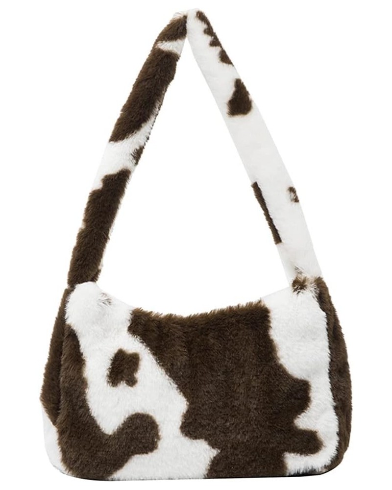 Women Fluffy Faux Fur Cow Print Shoulder Bag Clutch Purse Underarm Handbag Satchel Zipper Tote Bag Purse Chic Brown $11.87 Totes