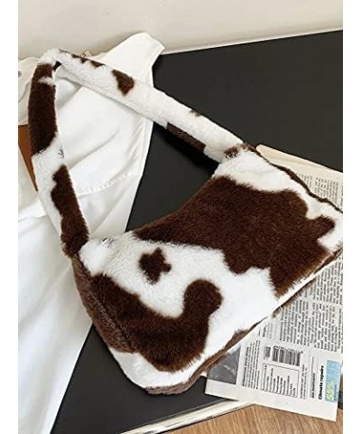 Women Fluffy Faux Fur Cow Print Shoulder Bag Clutch Purse Underarm Handbag Satchel Zipper Tote Bag Purse Chic Brown $11.87 Totes