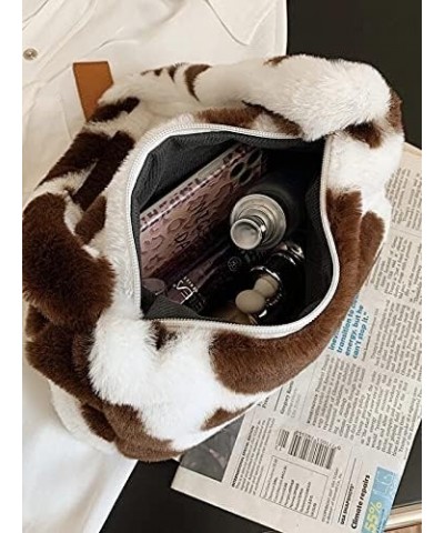 Women Fluffy Faux Fur Cow Print Shoulder Bag Clutch Purse Underarm Handbag Satchel Zipper Tote Bag Purse Chic Brown $11.87 Totes