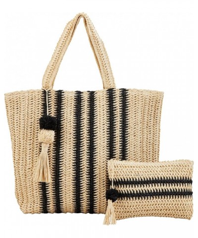 Women's Neutral Straw Tote and Case Black $15.82 Totes