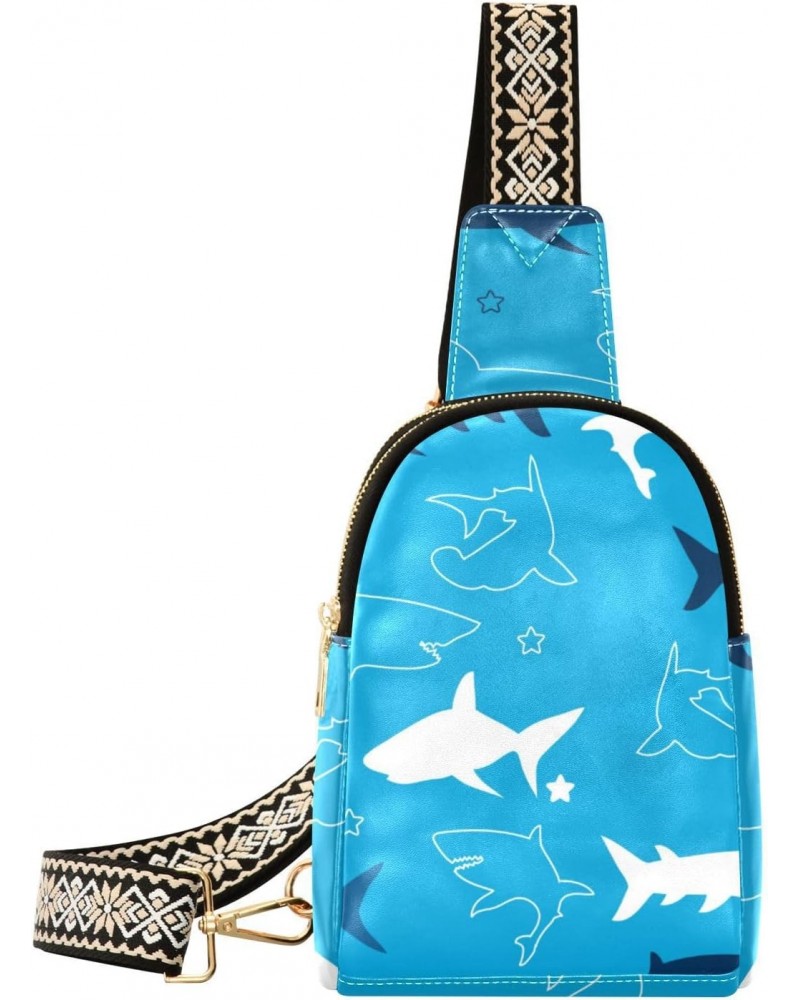 Sharks Crossbody Sling Bag for Women Men Leather Chest Bags Purse Adjustable Cross Body Daypack for Shopping Work Traveling $...