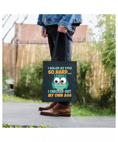 Funny Gift for Eye Rolling People Who Love Owls Navy Black Multicolor Canvas Tote Bag $17.39 Totes