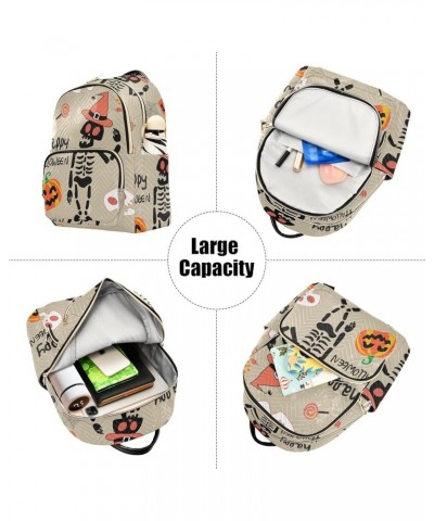 Halloween Spooky Print Women's Backpack Wallet Casual Small Backpack Fashion Women's Travel Bag School Backpack Color001 Smal...