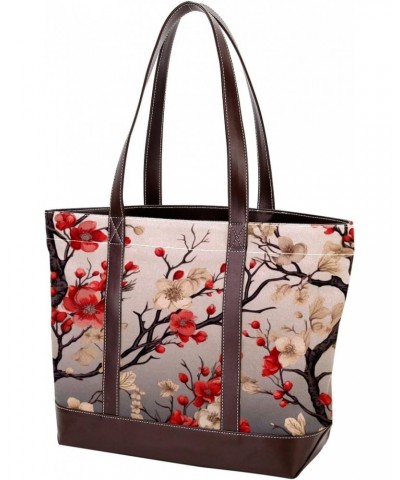 Tree Canvas Leather Mix Tote Bag 13.3x4.7x12.2 in - Hand-Held Fashionable Carryall $28.79 Totes