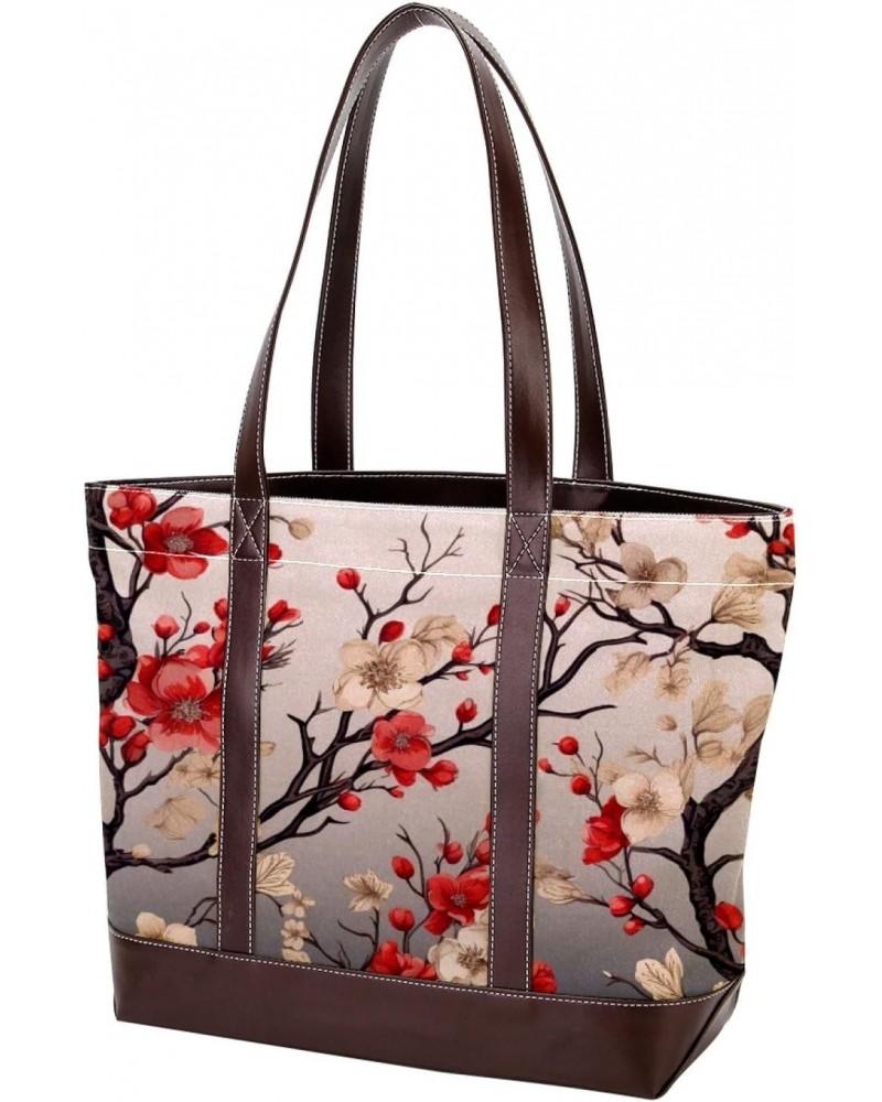 Tree Canvas Leather Mix Tote Bag 13.3x4.7x12.2 in - Hand-Held Fashionable Carryall $28.79 Totes