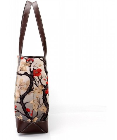 Tree Canvas Leather Mix Tote Bag 13.3x4.7x12.2 in - Hand-Held Fashionable Carryall $28.79 Totes