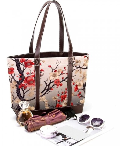 Tree Canvas Leather Mix Tote Bag 13.3x4.7x12.2 in - Hand-Held Fashionable Carryall $28.79 Totes