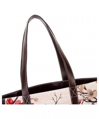 Tree Canvas Leather Mix Tote Bag 13.3x4.7x12.2 in - Hand-Held Fashionable Carryall $28.79 Totes