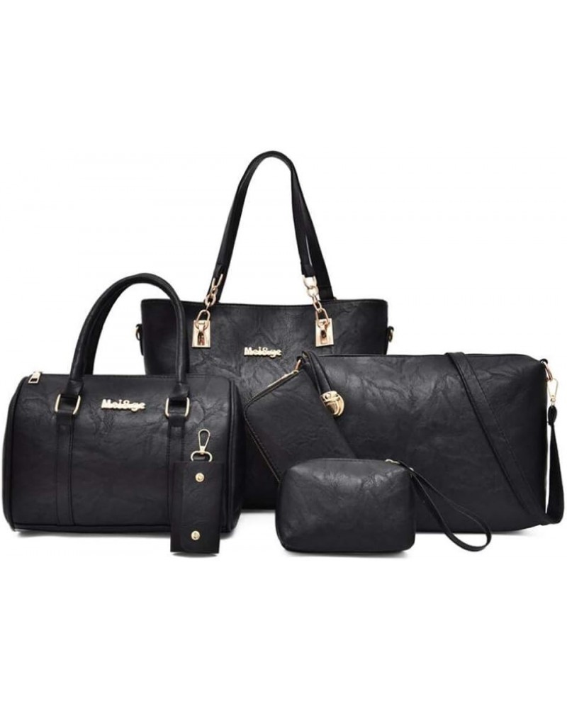 Fashion Shouler Bag 6 Pcs Set Pu Leather Women Tote Handbag Crossbody Bag Satchel Clutch Purses With Large Capacity Black $37...