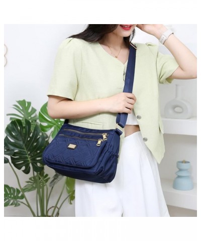 Nylon Shoulder Purse for Women Casual Quilted Crossbody Bag with Multiple Pockets Blue $13.70 Shoulder Bags