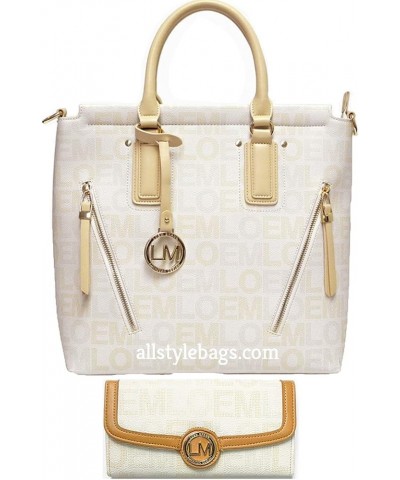 monogrammed brand signature zippers pockets shoulder wallet Bag set handbag White $35.29 Totes