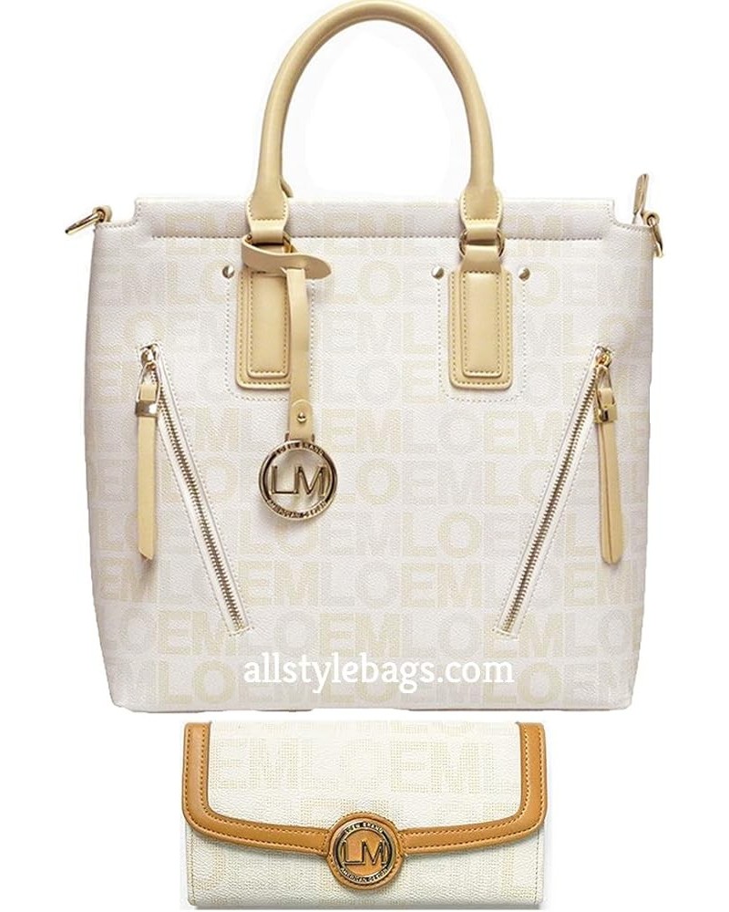 monogrammed brand signature zippers pockets shoulder wallet Bag set handbag White $35.29 Totes