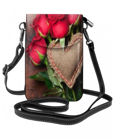 Red Rose Flowers Mini Crossbody Bag Leather Shoulder Purse Bag Cell Phone Purse For Women $20.40 Shoulder Bags