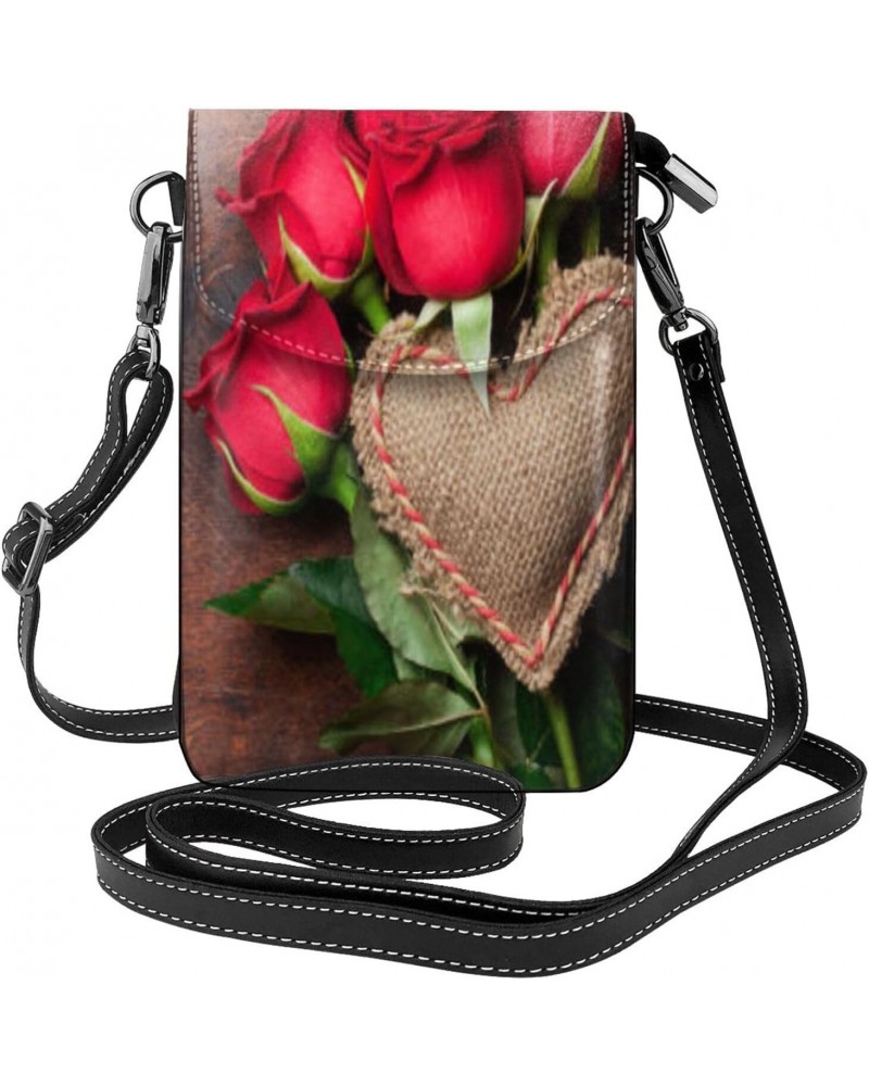 Red Rose Flowers Mini Crossbody Bag Leather Shoulder Purse Bag Cell Phone Purse For Women $20.40 Shoulder Bags