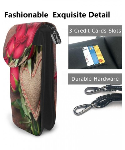 Red Rose Flowers Mini Crossbody Bag Leather Shoulder Purse Bag Cell Phone Purse For Women $20.40 Shoulder Bags