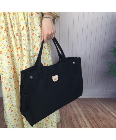 Canvas Tote Bag for Women Large Cute Tote Bags Aesthetic Work Tote Bag Minimalist Plain Tote Bag Everything Tote Bag Black $1...