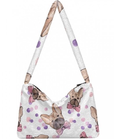 Watercolor Cute Dogs Furry Tote Bag for Women Crossbody Bag Shouder Tote Handbag Tote Purse with Zipper for Fall $11.33 Totes