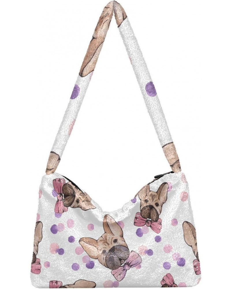 Watercolor Cute Dogs Furry Tote Bag for Women Crossbody Bag Shouder Tote Handbag Tote Purse with Zipper for Fall $11.33 Totes