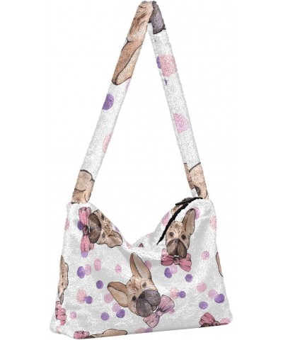 Watercolor Cute Dogs Furry Tote Bag for Women Crossbody Bag Shouder Tote Handbag Tote Purse with Zipper for Fall $11.33 Totes