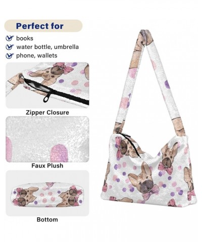 Watercolor Cute Dogs Furry Tote Bag for Women Crossbody Bag Shouder Tote Handbag Tote Purse with Zipper for Fall $11.33 Totes