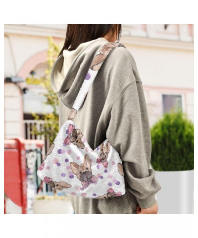 Watercolor Cute Dogs Furry Tote Bag for Women Crossbody Bag Shouder Tote Handbag Tote Purse with Zipper for Fall $11.33 Totes