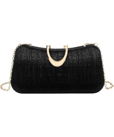 Womens Pleated Evening Bag Glitter PU Leather Clutch Purse Chain Shoulder Handbag for Bridal Wedding Party Black $13.59 Eveni...