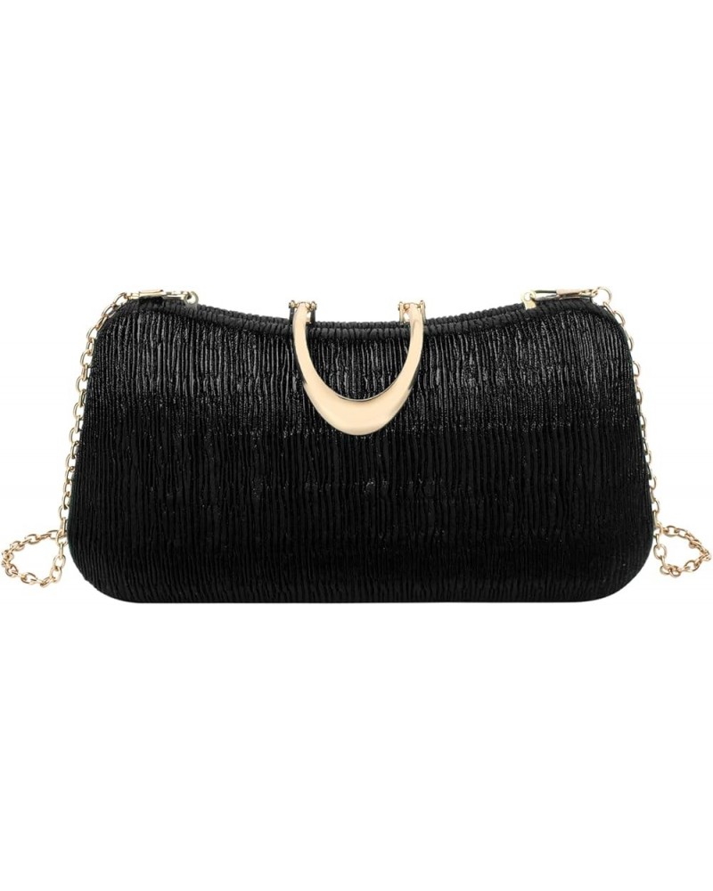 Womens Pleated Evening Bag Glitter PU Leather Clutch Purse Chain Shoulder Handbag for Bridal Wedding Party Black $13.59 Eveni...