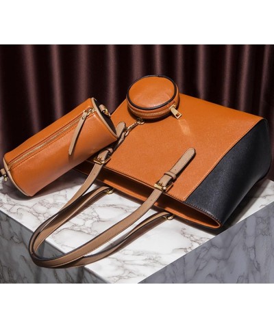 Women 3pcs Tote Shoulder Handbag Purse Set Faux Leather Cylindrical Crossbody Bag Coin Wallet Brown $28.31 Totes