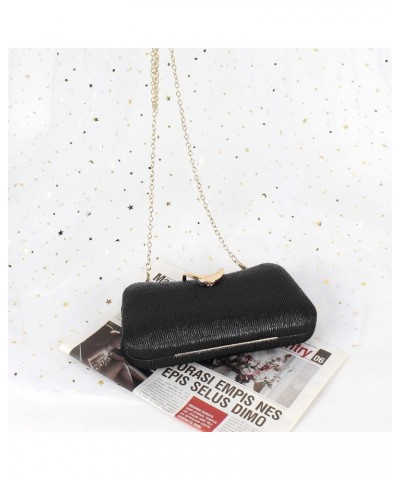 Womens Pleated Evening Bag Glitter PU Leather Clutch Purse Chain Shoulder Handbag for Bridal Wedding Party Black $13.59 Eveni...