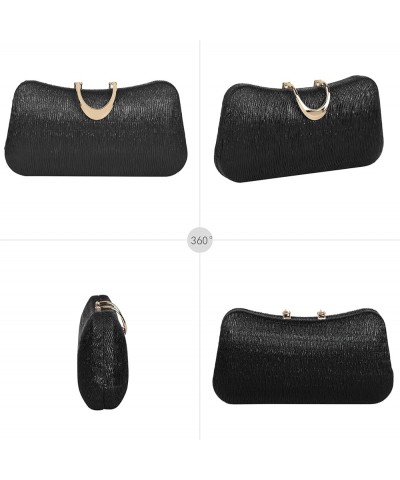 Womens Pleated Evening Bag Glitter PU Leather Clutch Purse Chain Shoulder Handbag for Bridal Wedding Party Black $13.59 Eveni...