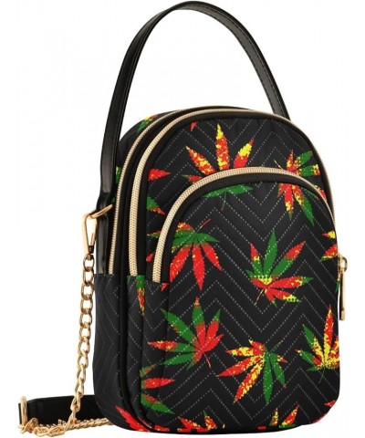 Small Cell Phone Bag Geometric Leaves Green Summer Quilted over Shoulder Handbags PU Leather Designer Satchels Bags Colorful ...