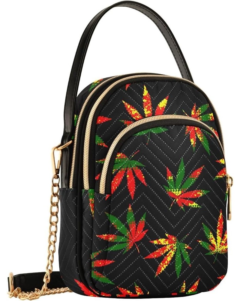 Small Cell Phone Bag Geometric Leaves Green Summer Quilted over Shoulder Handbags PU Leather Designer Satchels Bags Colorful ...