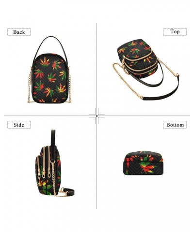 Small Cell Phone Bag Geometric Leaves Green Summer Quilted over Shoulder Handbags PU Leather Designer Satchels Bags Colorful ...