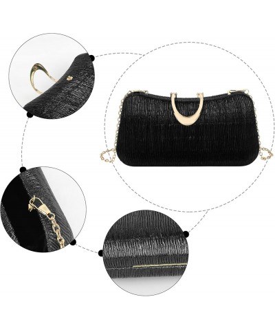 Womens Pleated Evening Bag Glitter PU Leather Clutch Purse Chain Shoulder Handbag for Bridal Wedding Party Black $13.59 Eveni...