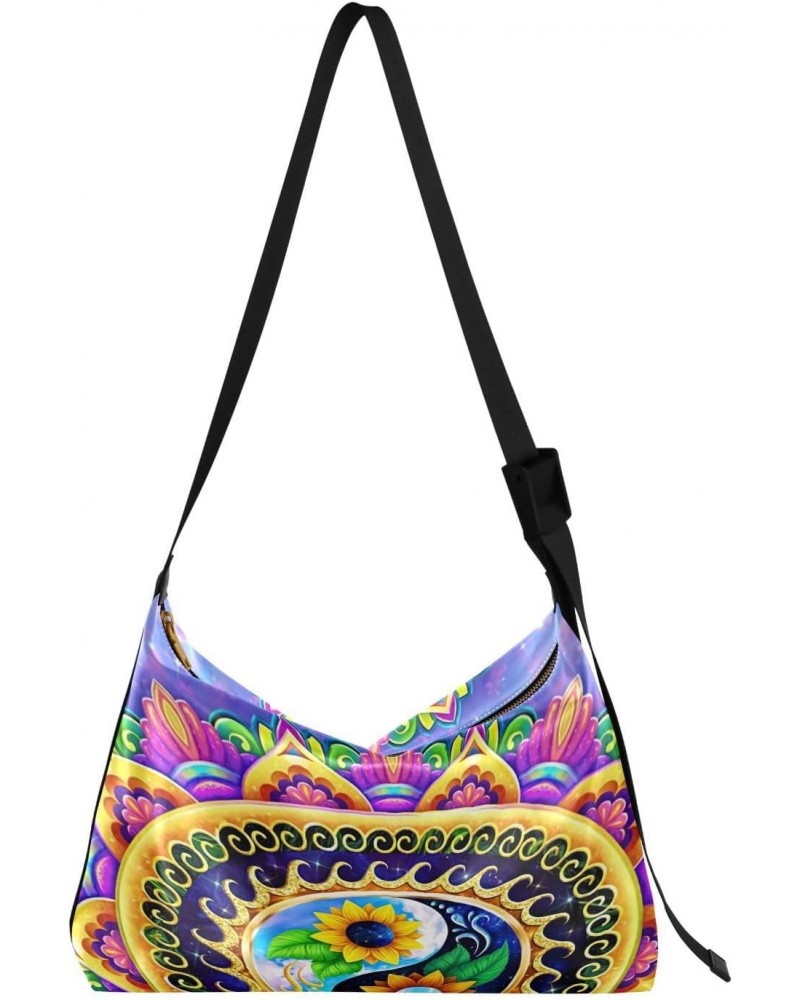 Creative Yin and Yang Hobo Crossbody Bags for Women Leather Large Shoulder Bag Cross Body Unique Sunflowers Trendy Womens Tot...