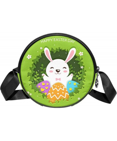 Happy Easter Day Crossbody Bag for Women Teen Girls Round Canvas Shoulder Bag Purse Tote Handbag Bag $12.17 Totes