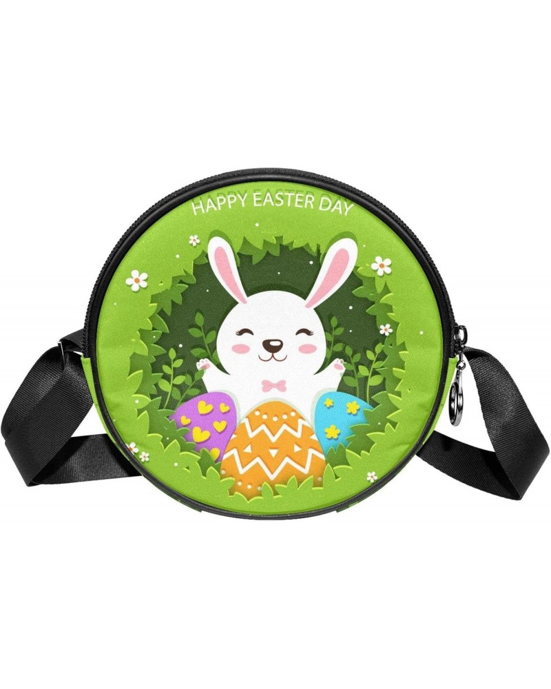 Happy Easter Day Crossbody Bag for Women Teen Girls Round Canvas Shoulder Bag Purse Tote Handbag Bag $12.17 Totes