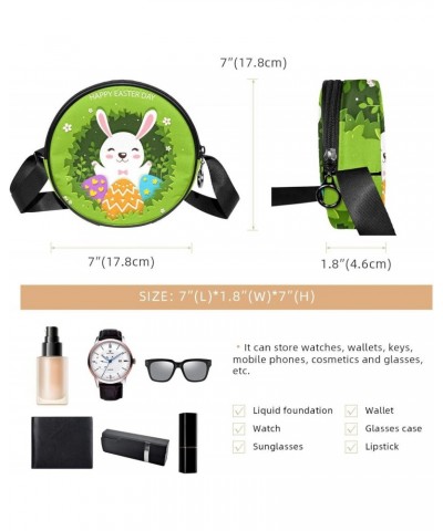 Happy Easter Day Crossbody Bag for Women Teen Girls Round Canvas Shoulder Bag Purse Tote Handbag Bag $12.17 Totes