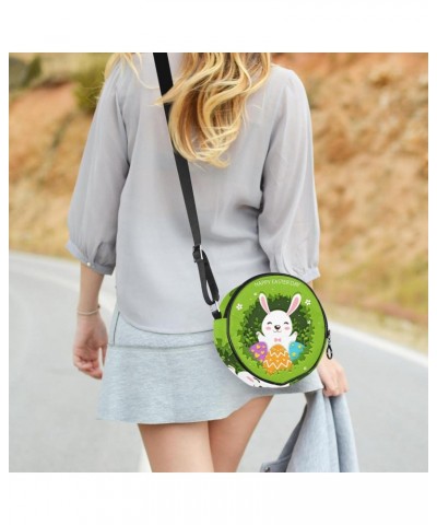 Happy Easter Day Crossbody Bag for Women Teen Girls Round Canvas Shoulder Bag Purse Tote Handbag Bag $12.17 Totes